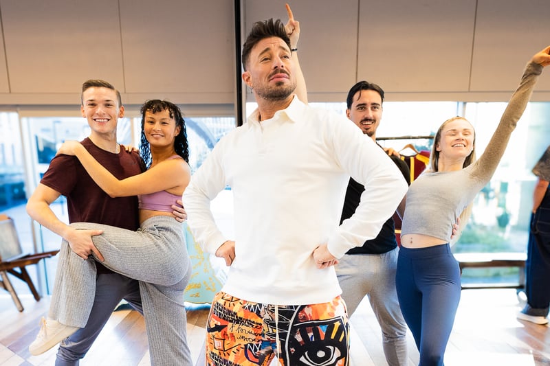 Duncan James (Danton) and the Ensemble. Rehearsals Beauty and the Beast. Credit: Lucy Smith Jones