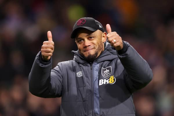 Vincent Kompany, Manager of Burnley, celebrates after the team's victory in the Premier League match between Burnley FC and Sheffield United at Turf Moor on December 02, 2023 in Burnley, England. (Photo by Matt McNulty/Getty Images)