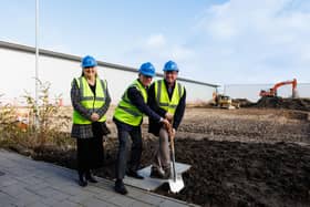 Maria Laine and Todd Citron of Boeing with Steve Foxley, right, of Sheffield University at the start of building the new facility 