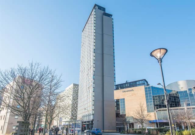 A two bedroom apartment on the 18th floor of this high-rise building in Sheffield is now for sale. (Photo courtesy of Zoopla)