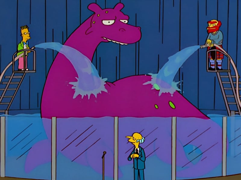 In season 10 episode 'Monty Can't Buy Me Love', Mr Burns sets out to be beloved by capturing the Loch Ness Monster and bringing the mythical beast to America in an echo of the plot of King Kong. Assisted by Homer, Groundskeeper Willie and Professor Frink, he is successful in his mission, before things go very, very wrong.