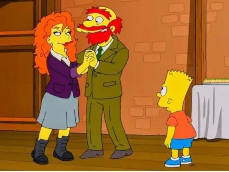 'AE Bonny Romance' sees The Simpsons head to Scotland after Groundskeeper Willie is kidnapped and taken back to his homeland. It is there that he meets - and falls for - flame-haired Maisie, played by Guardians of the Galaxy and Jumanji star Karen Gillan.