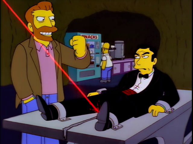 Classic season eight episode 'You Only Move Twice' sees Homer move house to work for Hank Scorpio. At first he seems like the perfect employer but it soon becomes apparent that he's a supervillain. His nemesis is James Bont - a parody of James Bond and in particular the version of the spy played by Scotland's own Sean Connery. Just check out the accent.