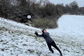 Here are Sheffield's chances of seeing snow this week (w/c January 8, 2024). Photo shows goalkeeper for the Treeton Terriers U14s Charlie Smith practicing even in the snow during a flurry on December 3rd, 2023.