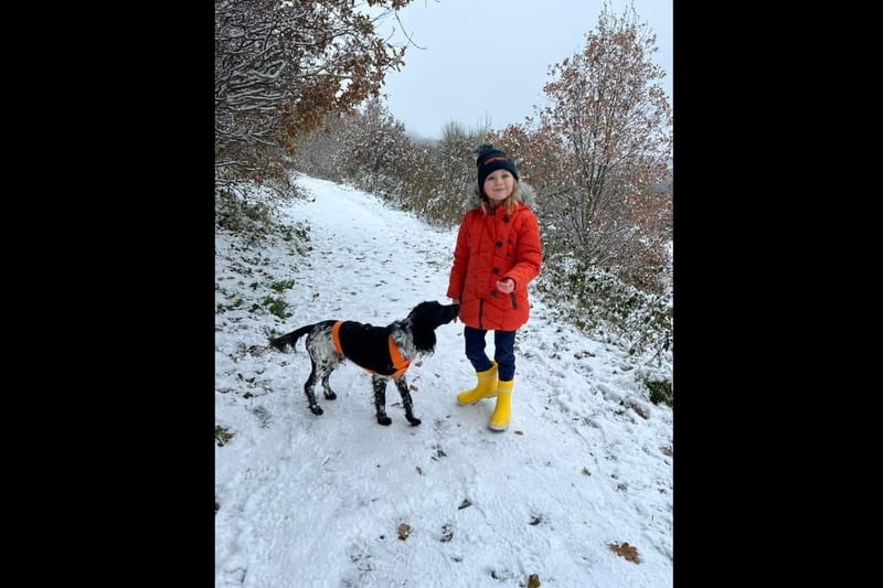 Pictured here are Thea and Monty both wrapped up warm for a winter's walk.