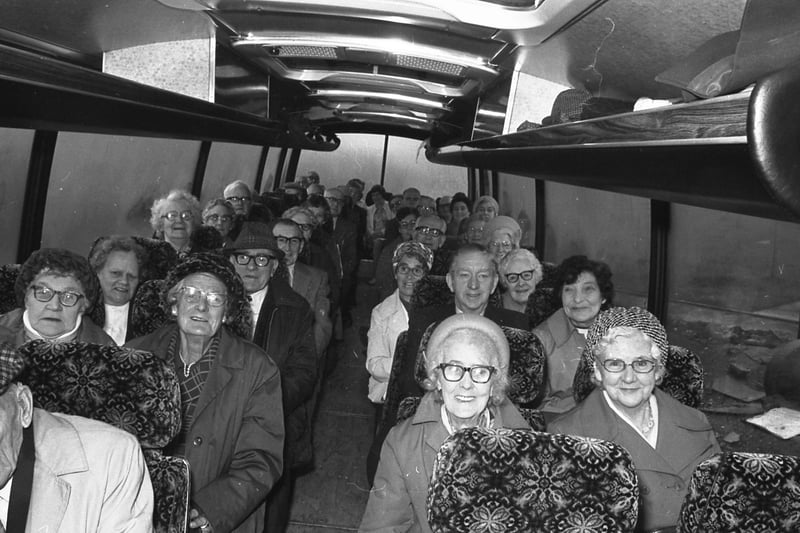 A big day for the town's ex-miners as 464 people set off on Wearmouth Colliery's annual trip in 1980. 
Ten coach loads left Wallace Street for the outing to Gretna Green and Dumfries.