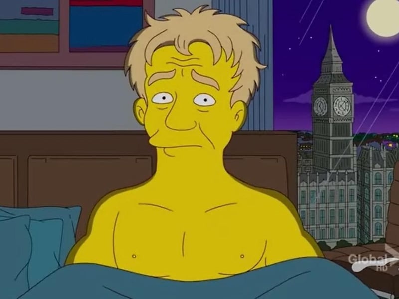 In season 24 Scottish celebrity chef Gordon Ramsay appears as himself. He pops up in Marge's dream to criticise her for inviting Homer to El Chemistri - the most exclusive restaurant in Springfield.