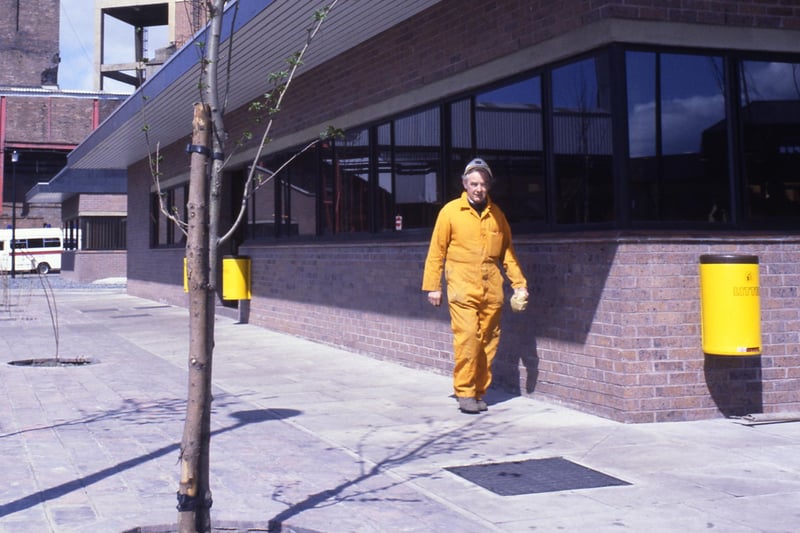 This worker was pictured outside the new pit baths in 1982.