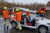 Firefighters at Sheffield Parkway Fire Station practice rescuing people from car crashes, as worried bosses warn of drink driving over Christmas. Picture: David Kessen, National World