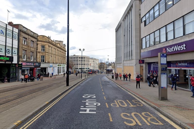 The second-highest number of reports of violence and sexual offences in Sheffield in October 2023 were made in connection with incidents that took place on or near High Street, Sheffield city centre, with 14