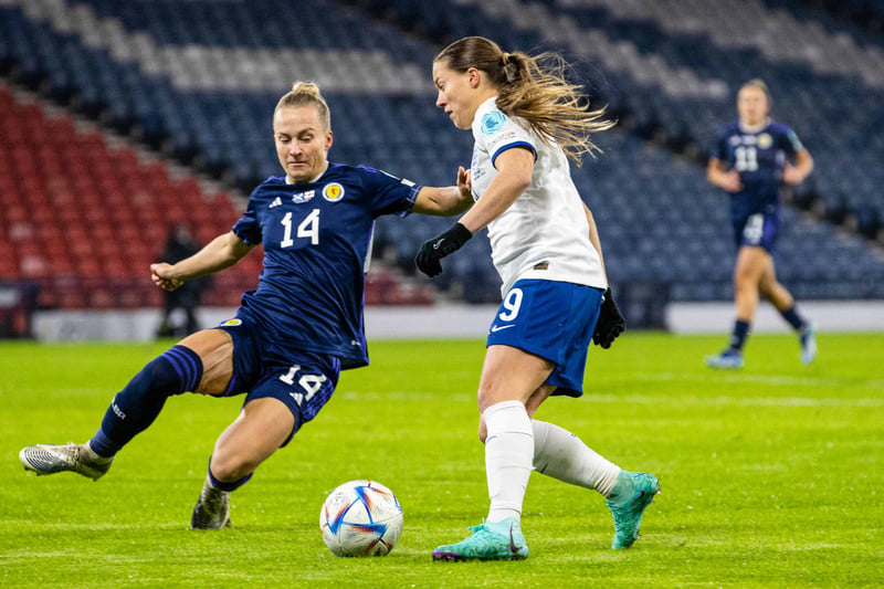 Her physicality won the ball from England a few times which allowed them to sustain the pressure. McLauchlan was highly unlucky for England’s second with the deflect. However, she should have closed down Lauren James more for the third. Credit: Alan Harvey / SNS Group