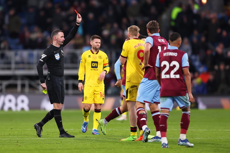 Sent off at Burnley and will be suspended for the clash with Liverpool. 