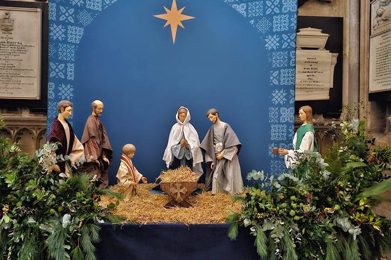 The nativity scene is located next to the fourth station.

