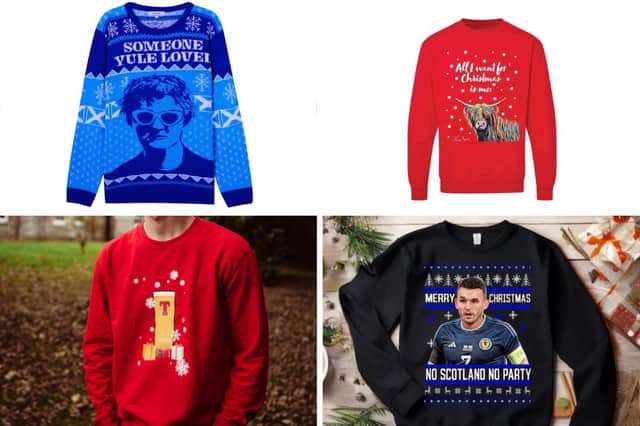 Some of the Scotland-centric Christmas jumpers available this festive season.