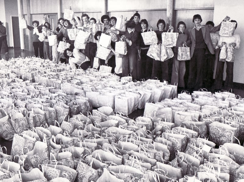 Pupils at Ashleigh School, Gleadless, in December 1978 with some of the 3,500 Christmas parcels they had packed to distribute as part of the Telegraph & Star Old Folks Fund