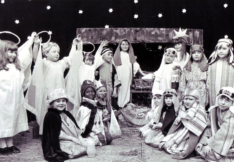 Pupils at Carfield Infants School, Sheffield, perform their nativity play in December 1970
