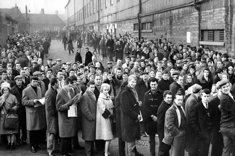 Sunderland fans waiting for tickets for the FA Cup tie against Everton in February 1964.