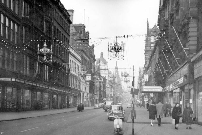 Christmas decorations hang above Buchanan Street in 1962. 