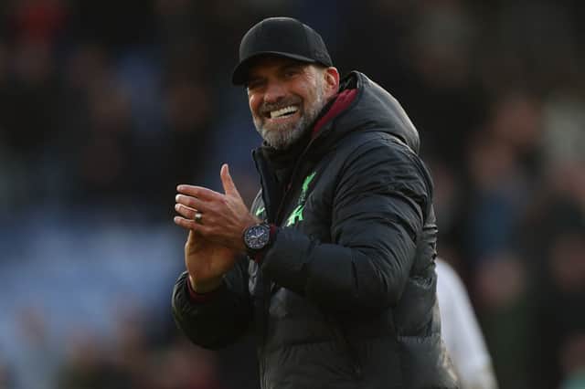 Jurgen Klopp celebrates after their victory over Crystal Palace.