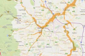 A map showing the areas in and around Sheffield most at risk of flooding, as of 11.45pm on Saturday, December 9