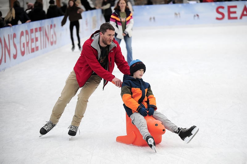 Chris Srampton and son William, nine of Crossgates enjoy the ice rink at White Rose Shopping Centre.