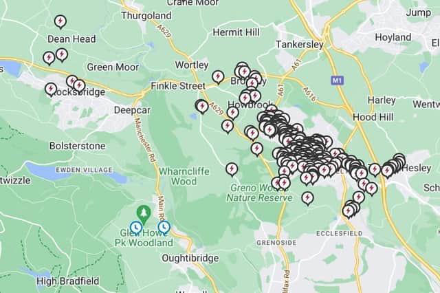 Northern Powergrid's map showing the huge number of homes affected by a major power cut in the north of Sheffield on the morning of Monday, December 11