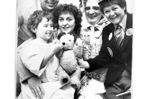 The stars of the Dick Whittington pantomime at the Hippodrome visited children in the hospital to deliver toys collected as part of a BRMB-Hippodrome Christmas Toy Appeal. The photograph shows Shaun Gilbert and his mother, Sandra, of Princess Ann Road, Bradley Lane, Bilston, meeting the Krankies and Billy Dainty on December 16, 1982.
