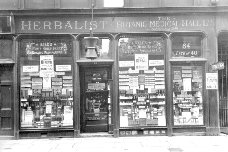 The shop front of the Botanic Medical Hall on Queen Street pictured in 1931. If you weren't feeling too well, this was the place to go in Glasgow. 