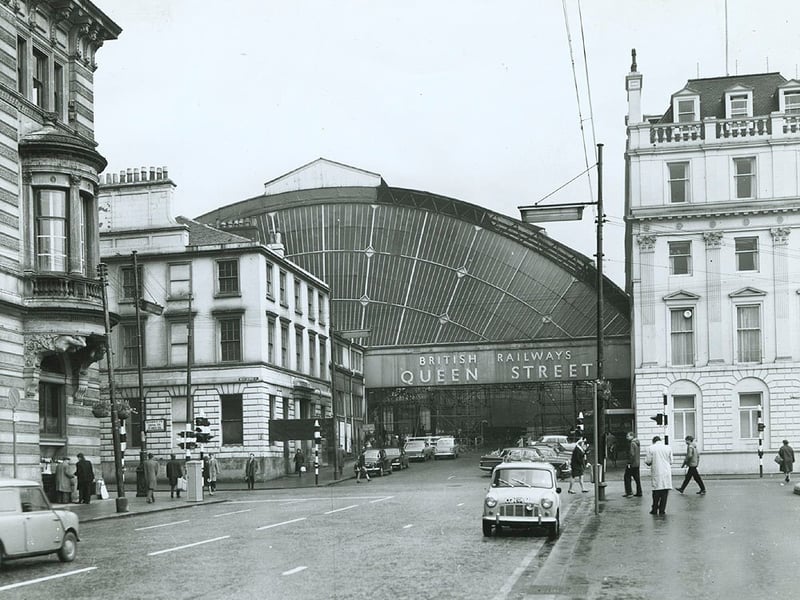 The entrance to Queen Street station pictured from George Square in 1963. The frontage of the station has changed dramatically since.