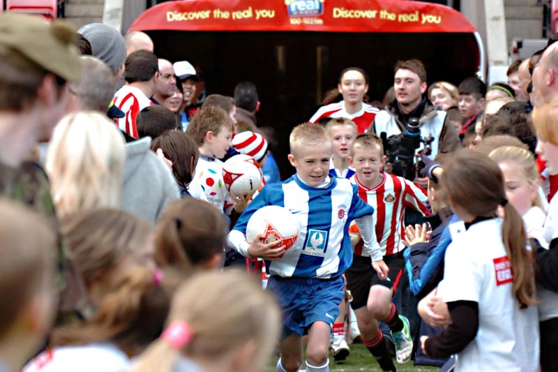 These youngsters were being filmed for a DVD in 2009.
They were backing Sunderland's bid to be a host stadium at the 2018 World Cup.