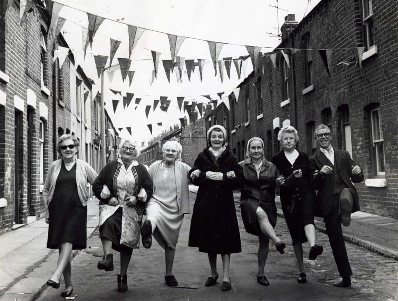 Some of Revoe's oldest residents seen on May 1 1974 shortly before their homes in Ibbison Street, Blackpool were bulldozed. From left: Alice Radcliffe, Lilian Read, Gladys Williamson, Rose Jones, Dorothy Williamson, Doris Pickles and Joe O'Neill