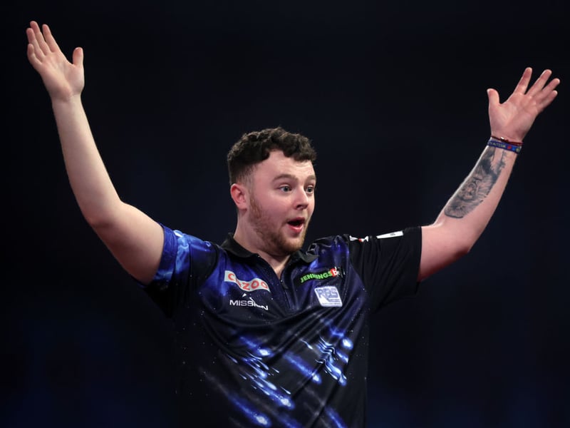 The first player to throw a televised nine-dart finish in his debut season, Northern Ireland's Josh Rock is 33/1 to win the world championships on his first try. He previously won the 2022 PDC World Youth Championship.