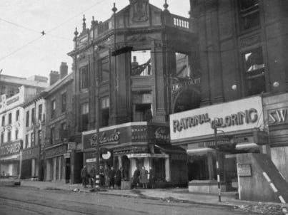 Damage to buildings on High Street during the Sheffield Blitz