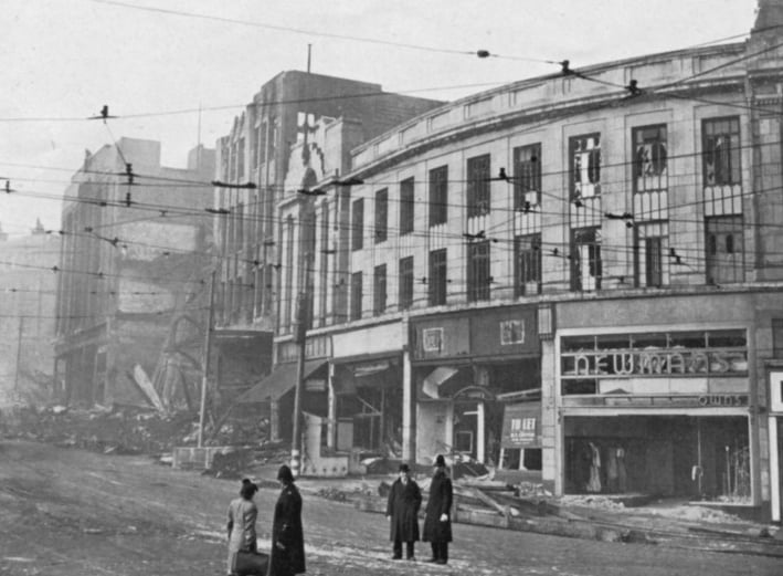 Damage to High Street during the Sheffield Blitz