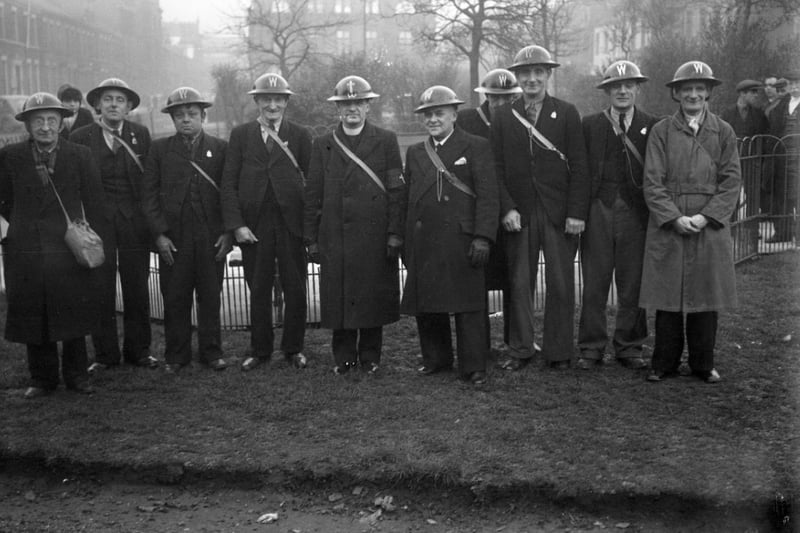 Drill training still went on for these Air Raid Patrol wardens in Norfolk Street in 1939.