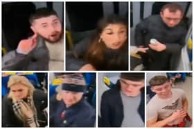 A fight on board a train from Sheffield to Huddersfield has led to the British Transport Police asking for help to find these seven people.