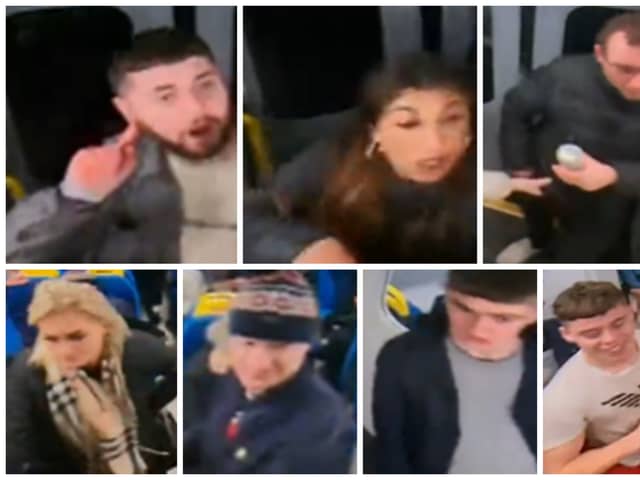 A fight on board a train from Sheffield to Huddersfield has led to the British Transport Police asking for help to find these seven people.