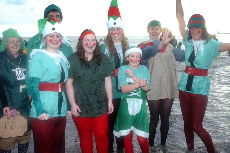 If you've ever wondered what an elf does when Christmas Day is over, here is the answer.
They go for a fundraising  Boxing Day dip at Seaburn, just like these elves did in 2012.