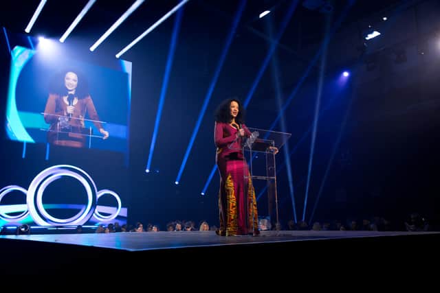 Kanya King, MOBO founder, speaking on stage at MOBO 2021.