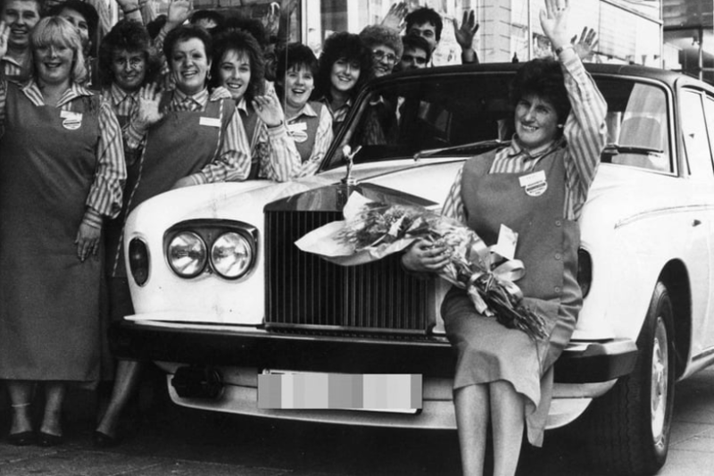 Christine Mowat of Boldon Colliery left Woolworths, South Shields after 18 years and what a send-off she had. As a surprise, staff hired a white Rolls Royce to send her home in style