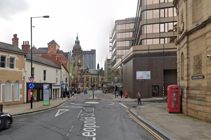 The fifth-highest number of reports of offences that took place in Sheffield between November 2022 and October 2023 were made in connection with incidents that took place on or near Leopold Street, Sheffield city centre, with 296