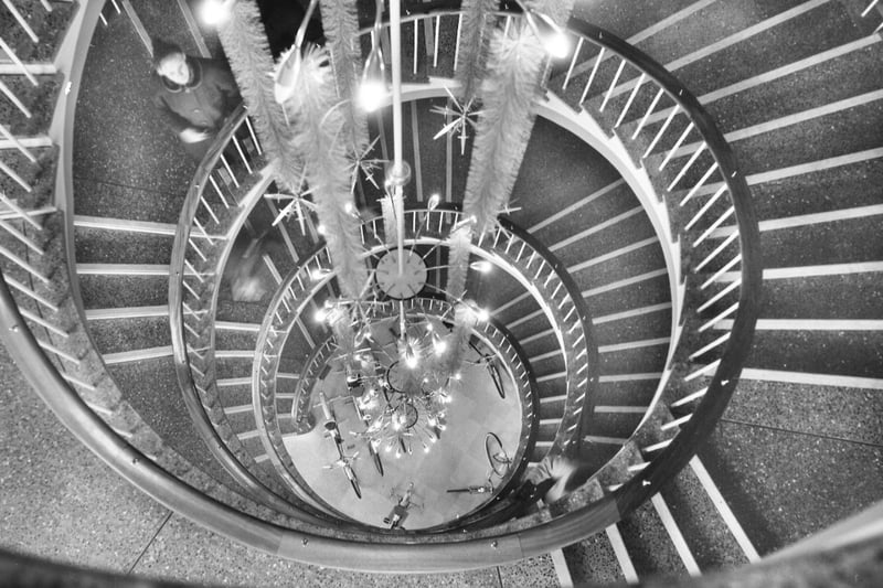 The Binns spiral staircase looking festive.
In the charts, The Beatles started a run of festive hits with I Want To Hold Your Hand.