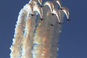 This wonderful picture of the Red Arrows arriving at the airshow in August was taken by Steve Eaves and got 181 likes. 