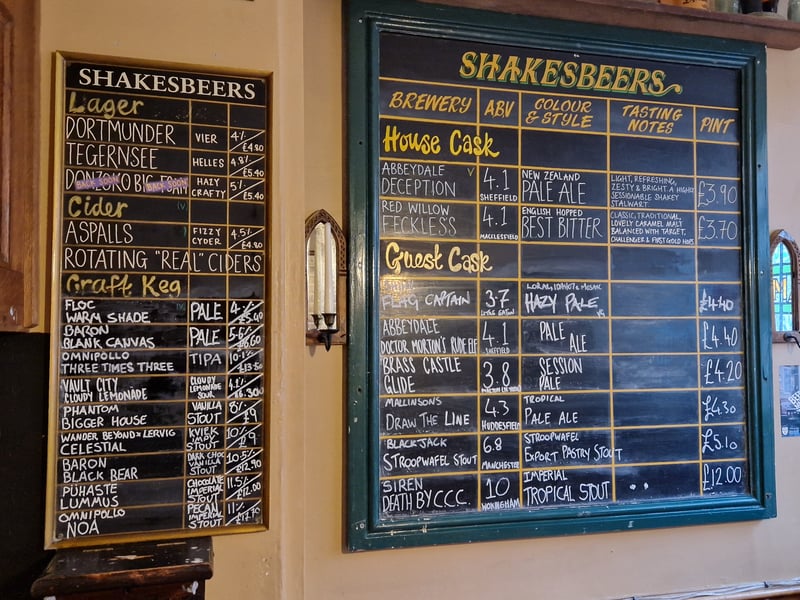 The extensive beer menu at Shakespeare's