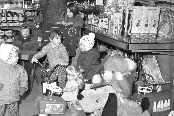 It was busy in the toy section at Woolworths in Washington in 1973.
Slade were singing Merry Xmas Everybody that year.