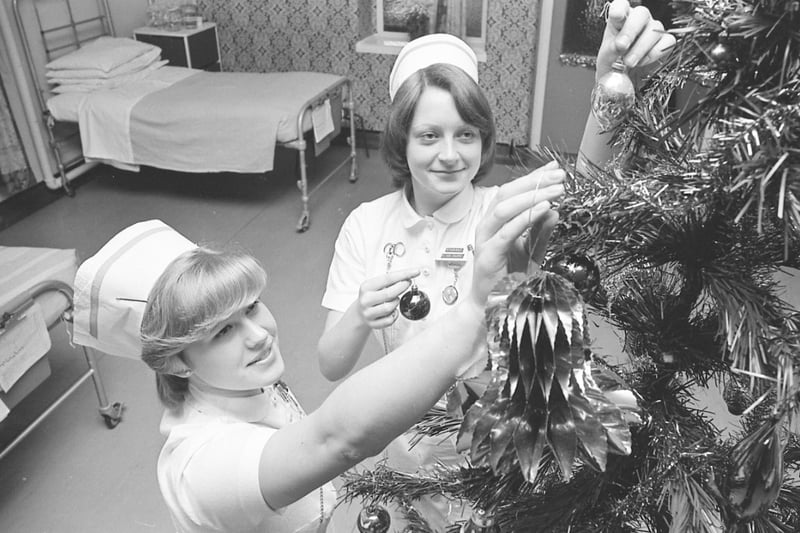 Nurses add the decorations to the Christmas tree at Sunderland Royal Infirmary in 1976.
Flying high in the charts was Johnny Mathis with When A Child Is Born.