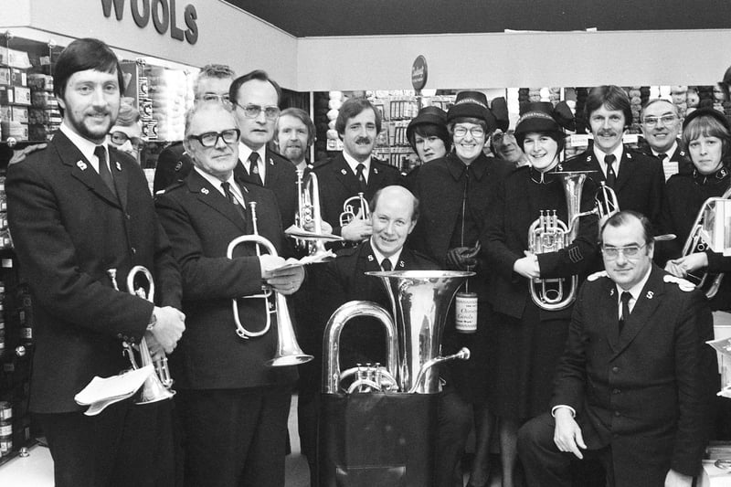 The Millfield Salvation Army band were keeping shoppers entertained at Binns in 1979.
Chart toppers that year were Pink Floyd with Another Brick In The Wall (Part 2).