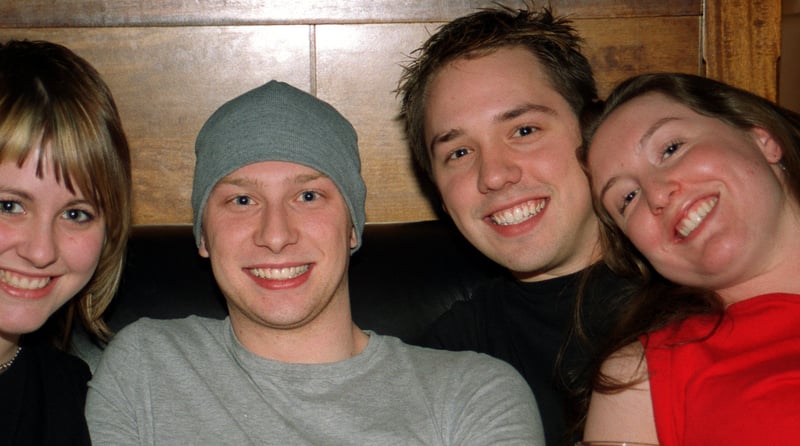 Vicki Bailey, Jonny Gough, Gavin Burkitt and Rachael Norton at the RSVP bar in Sheffield city centre in 2003