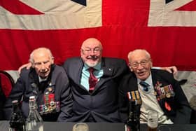 Royal Marine veteran Jack Quinn, Bruce Compton, and Roy Ashton, a WWII veteran and the longest-serving Blades fan.