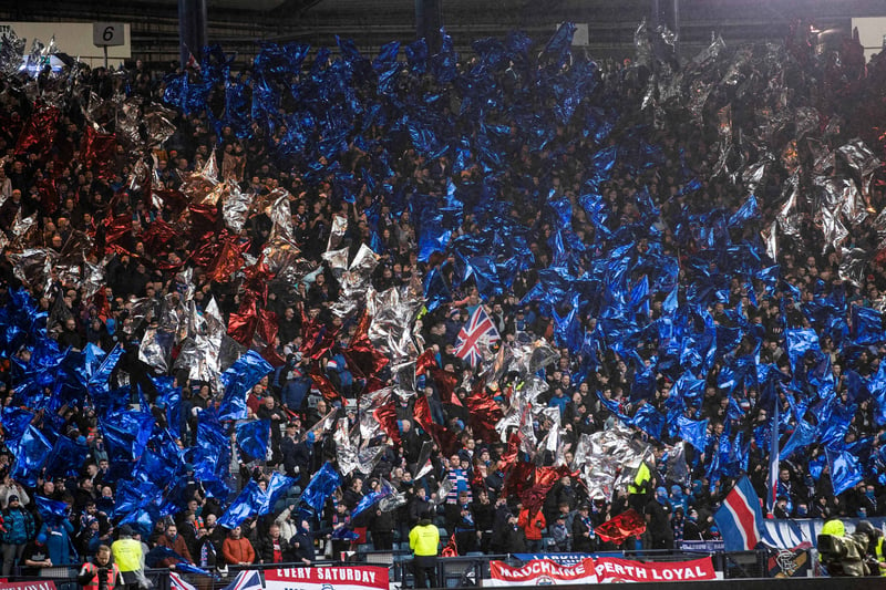 Rangers fans take part in a colourful tifo display before kick-off.